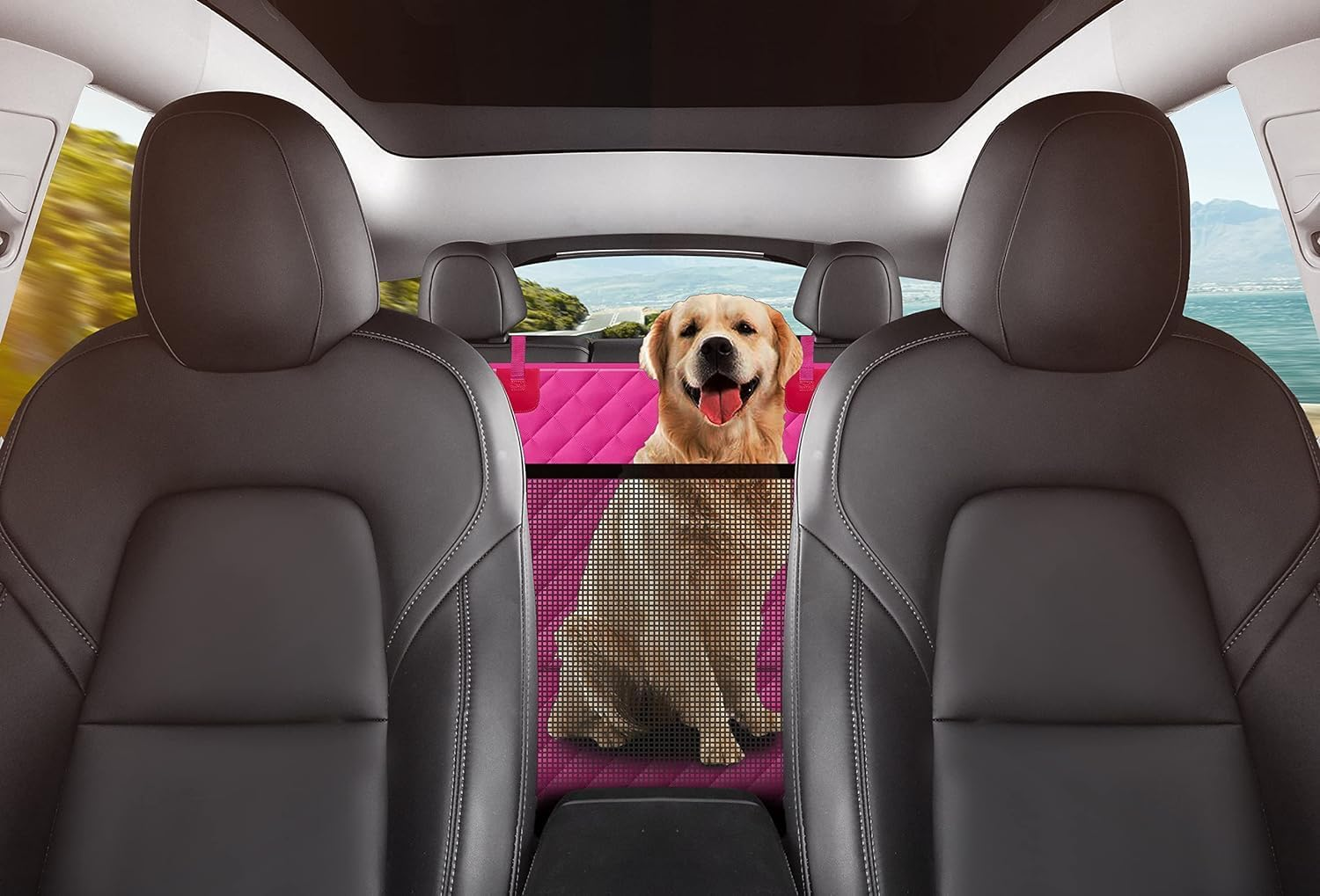 GXT Dog Back Seat Cover Protector for Cars SUV and Trucks with Mesh Window, Scratchproof Nonslip and Waterproof Material(Pink)
