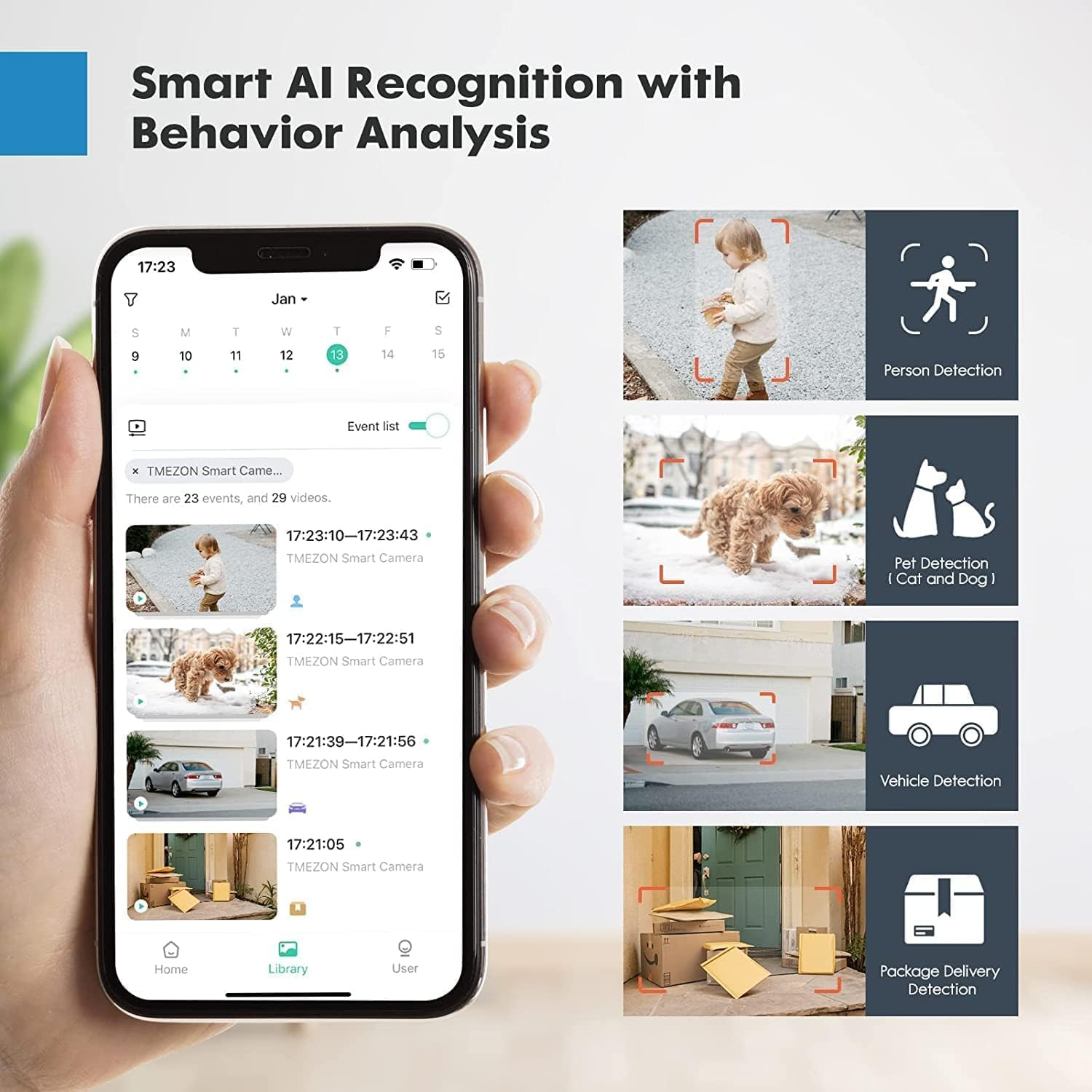 TMEZON 1080P Indoor/Outdoor Security Wireless Camera,Rechargeable Battery/Solar Powered for Home Surveillance, PIR Motion Detection, Stunning Night Vision, Smart Home Supported,Without Solar Panel image number 4