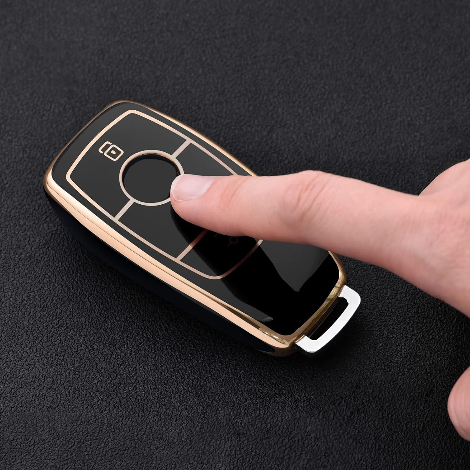 OATSBASF Key Cover for Mercedes,Car Key Protective Cover for Mercedes Benz E Class 2017 S 2018 Remote Fob Key (Golden Edge-Black) - Blue Stripes image number 6