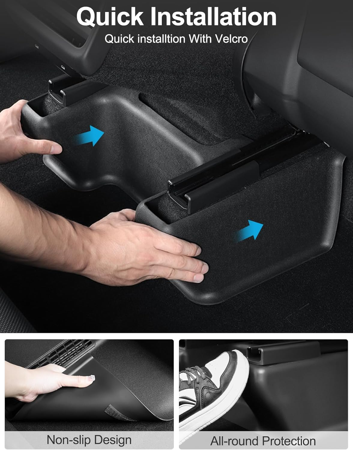 Foor Mats Kits for Tesla Model Y Juniper 2025 2026 Front Seat Slide Rail Cover Underseat Edge Protector TPE Seat Track Kick Mat Full around Wrap Case Shells Accessories (Black)