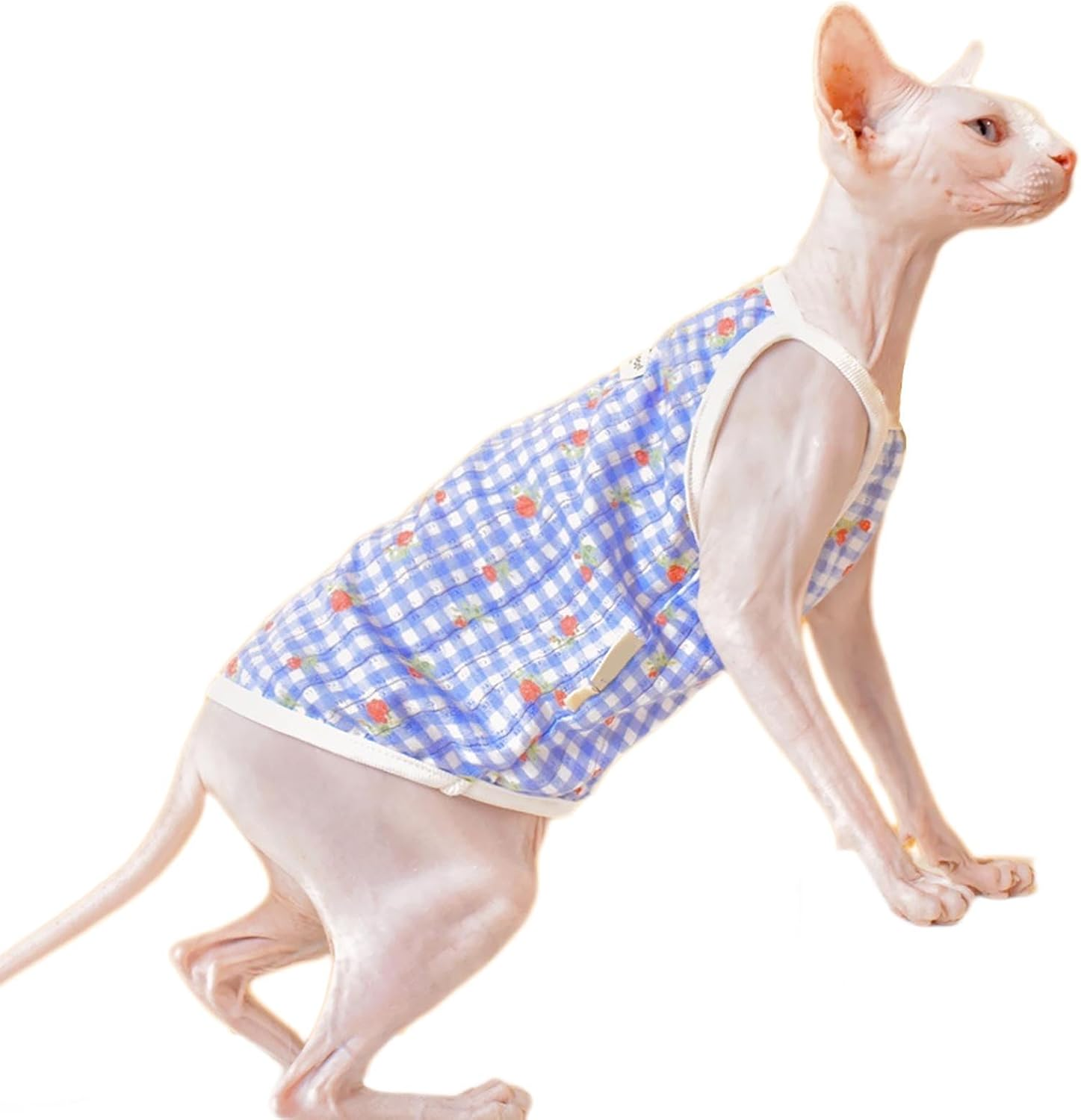 UOSIA Sphynx Hairless Cats Shirt Cornish Rex Plaid Kitten T-Shirts Hairless Cat Summer Vest Breathable Cat Daily Wear Clothes Small Dogs Apparel Pet Pajamas