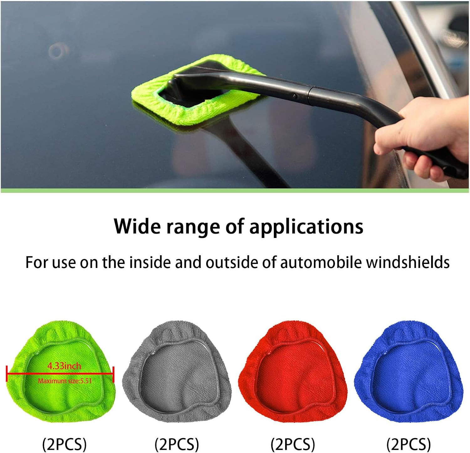 Ziciner 8 PCS Car Care Microfiber Cloths for Windshield Cleaner, Replaced Microfiber Pads Cover Kit, Car Windshield Cleaning Tool Bonnets, Interior Auto Window Cleaner Washing Pads (8 PCS) image number 6