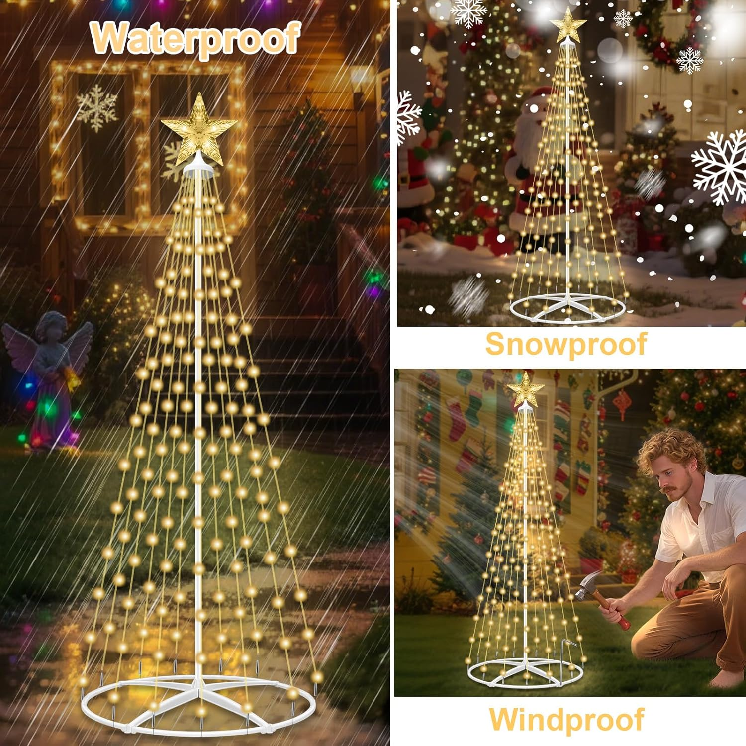 HELESIN 1.2M 154 Leds Solar Christmas Cone Tree Light Outdoor, Christmas Decorations Outdoor,8 Lighting Modes Christmas Lights with Remote for Home Yard Garden Lawn Holiday image number 2