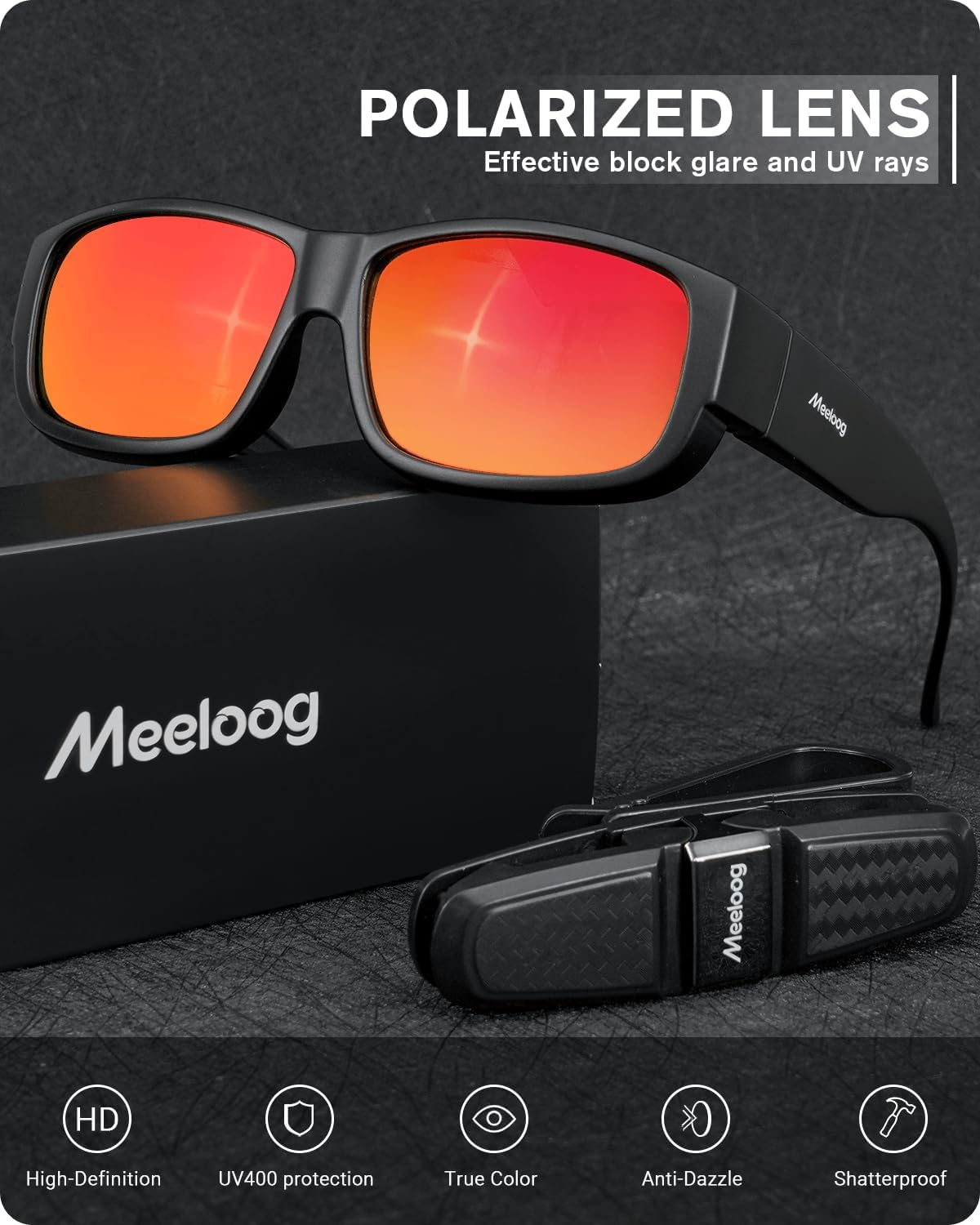 Meeloog Polarized Fit over Glasses Sunglasses for Men, Rectangle Wrap around Sun Glasses for Driving Riding Fishing MST0006 image number 3