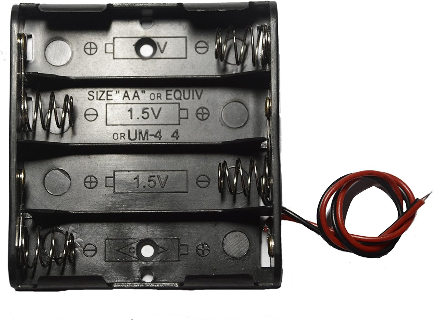 6 Pcs 4 X 1.5V (6V) AA Battery Spring Clip Black Plastic 4 X 1.5V (6V) Battery Case Holder Box Black Red Wire Leads image number 5