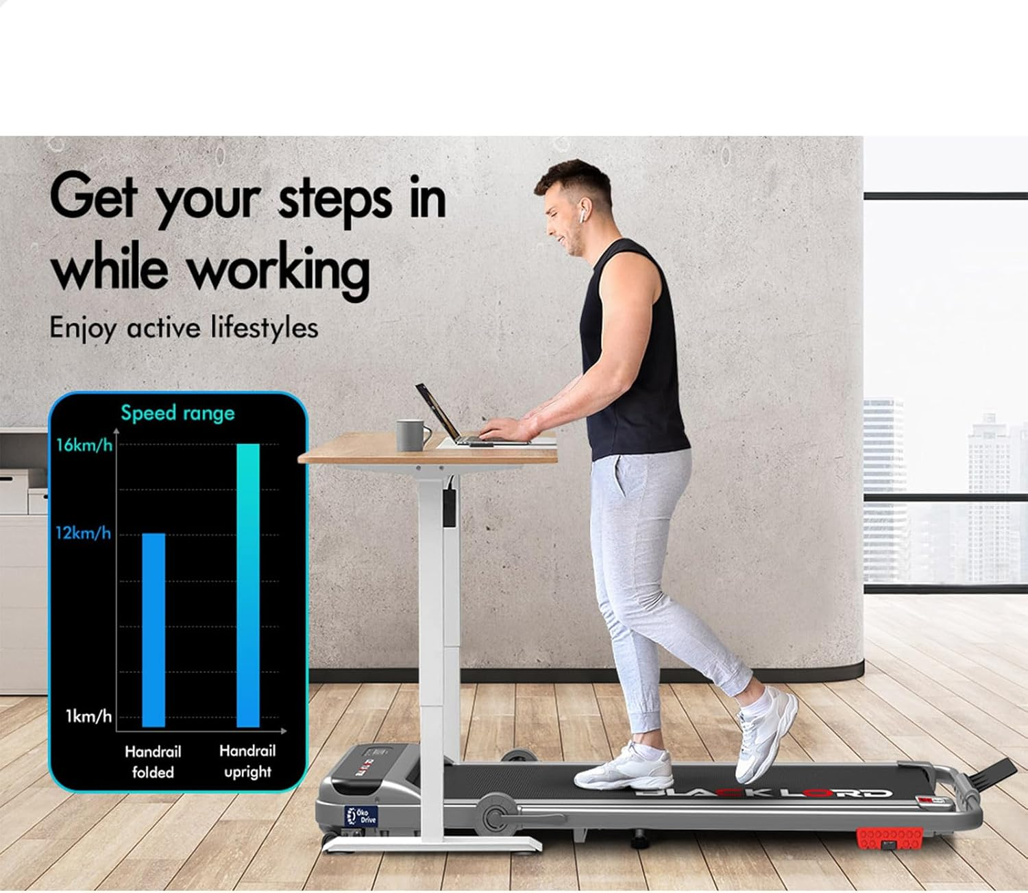 BLACK LORD Treadmill Electric Walking Pad under Desk 3.4HP with 3-Level Incline, Jogging Running Exercise Workout Machine with Bluetooth Control, Cardio Trainer for Home Gym Office, MS2-H Silver image number 4