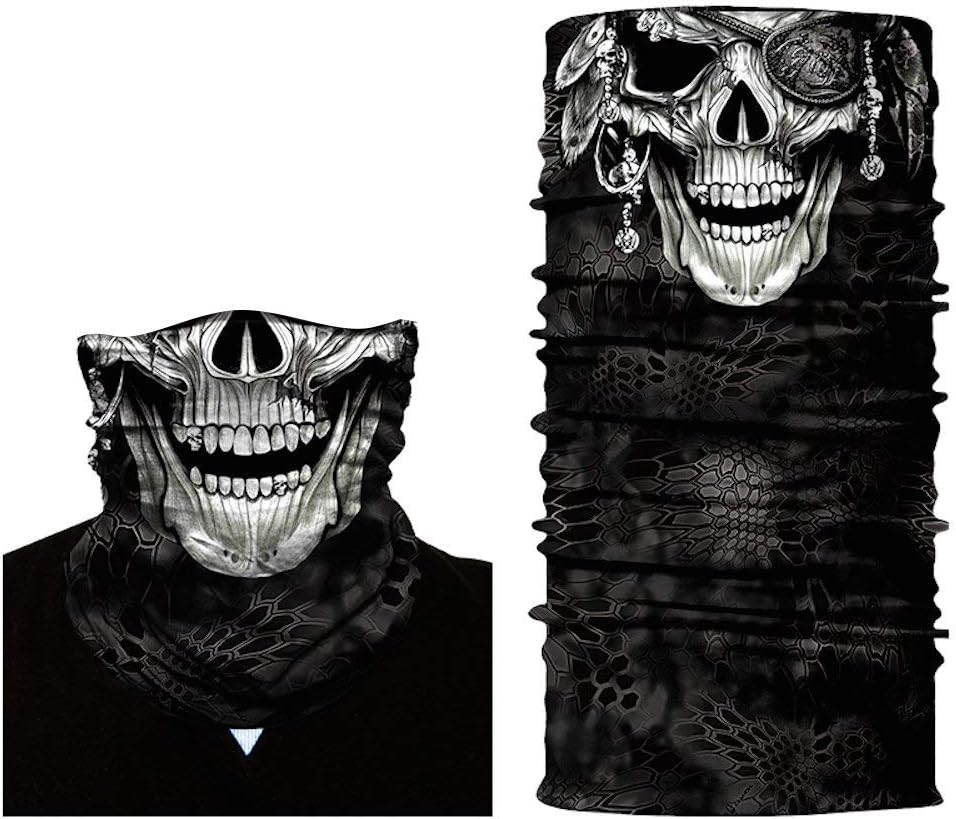 Shopiness Unisex Tube Scarf for Adults Multifunctional Headband Bandana Neck Gaiter with Ear Loops for Motorbike Sport Parties Halloween and Carnival Outdoor Activities - Skull image number 2