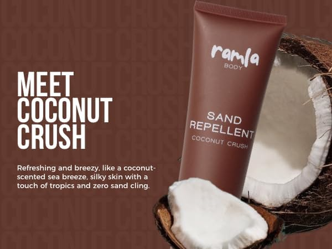 RAMLA Sand-Repellent Moisturiser &ndash; Hydrating Body Lotion for Beach Days &ndash; Lightweight, Non-Greasy Formula That Repels Sand &ndash; as Seen on Shark Tank (150Ml, Coconut Crush) image number 4