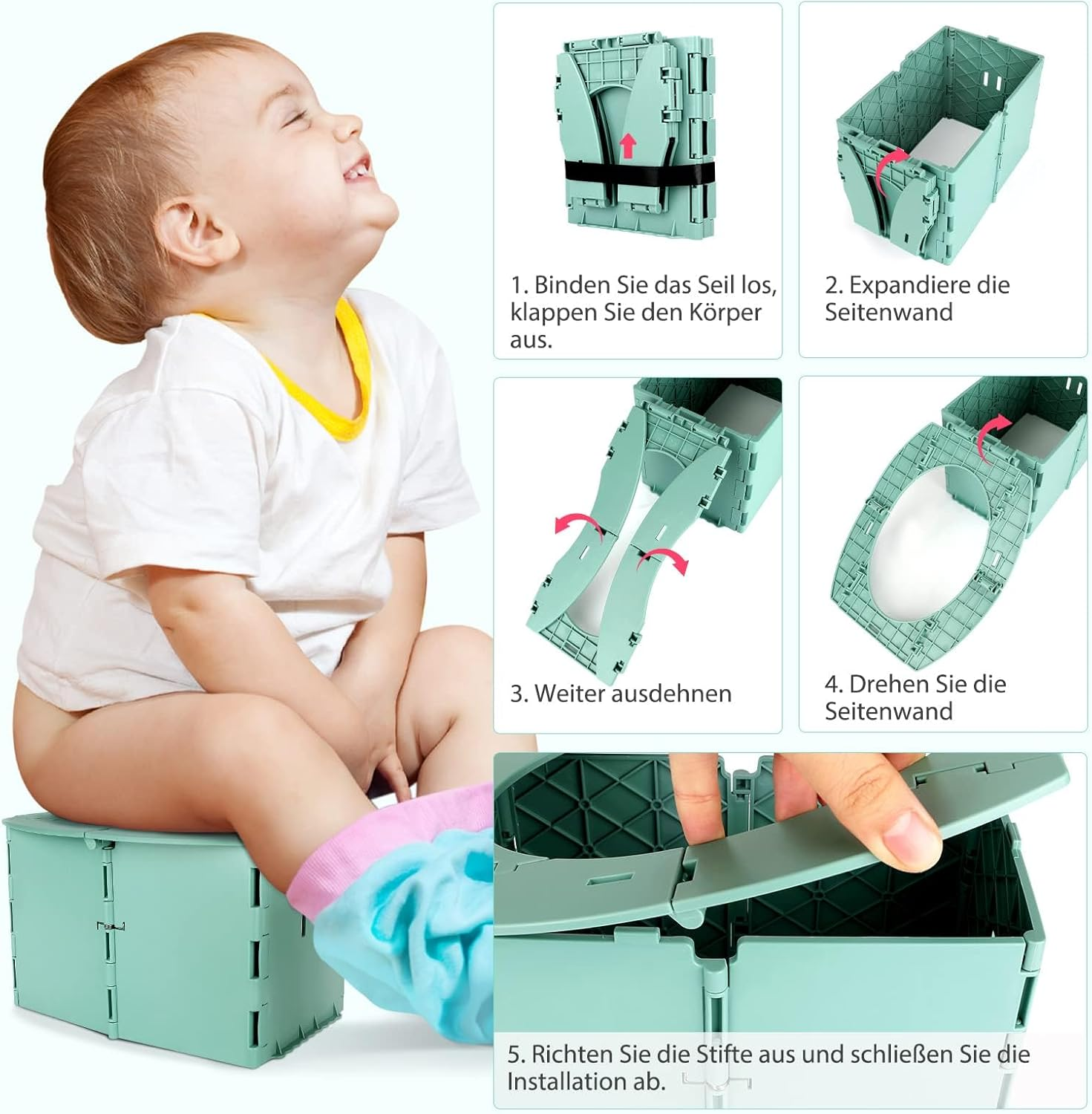 Travel Potty for Kids, Reusable Portable Folding Potty for Toddler, Foldable Toilet for Outdoor Camping, Toddler Potty Seat (Green) image number 5