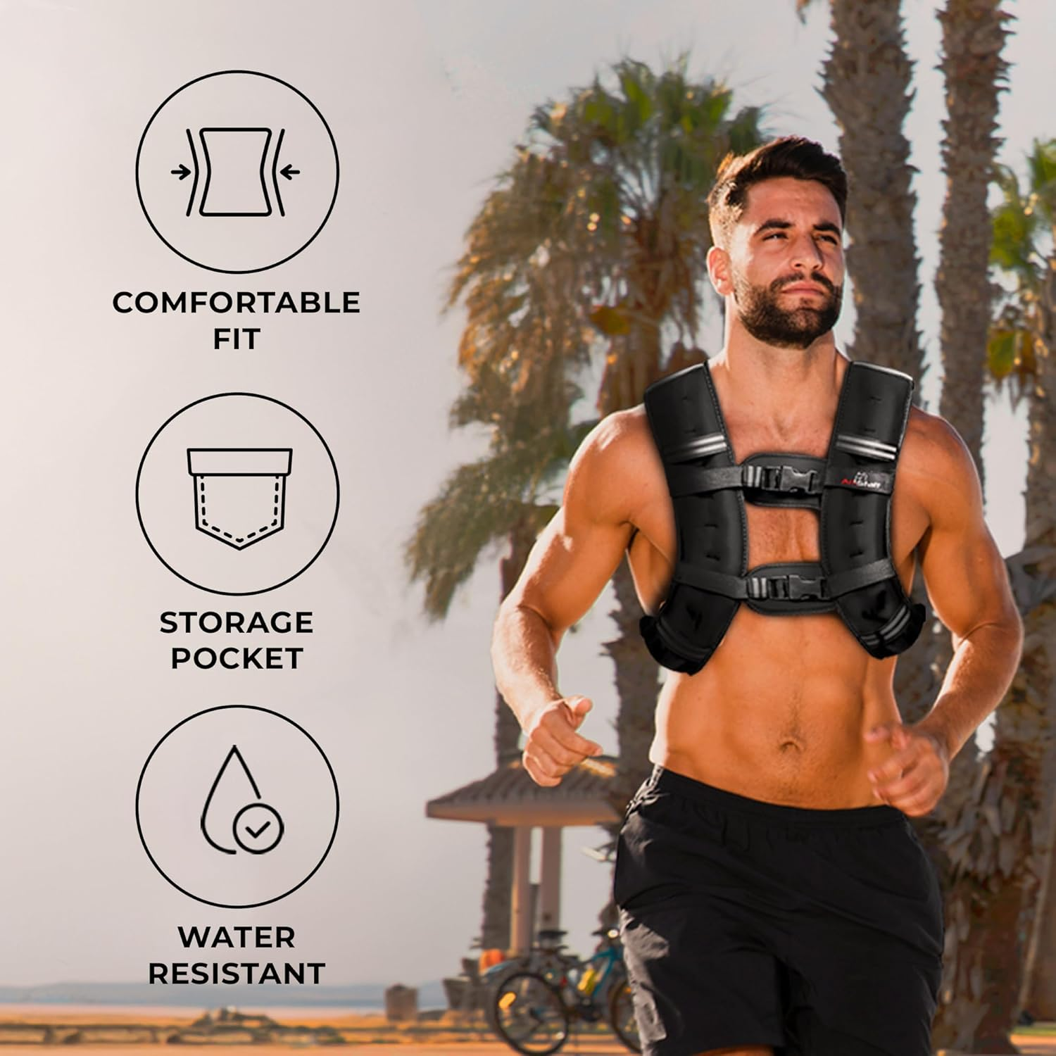 Amstaff Fitness Weighted Vest - Weight Vest for Running, Strength Training & Muscle Building, Features Reflective Stripe for Safe Outdoor Workouts (Available in 6Lbs to 30Lbs) image number 2