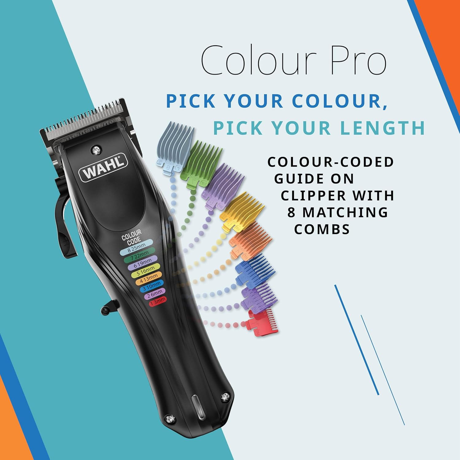 WAHL Animal Color Pro, Rechargeable Pet Clippers with Colour-Coded Attachment Combs, Full Hair Care for Dogs, Low Noise, Net Battery Operated Clippers for Dogs, Black image number 2