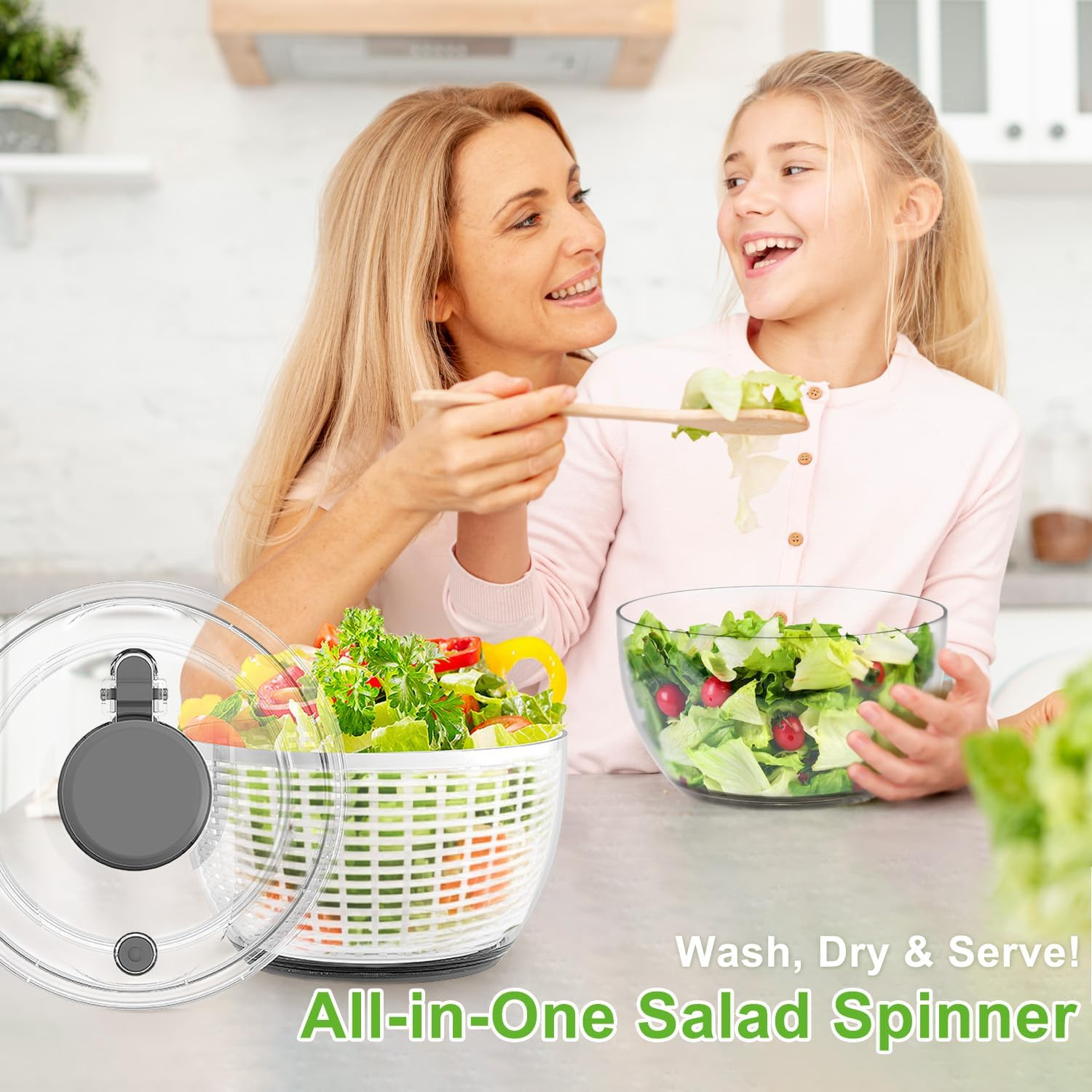 Salad Spinner, 6L Large Capacity, Quick and Easy Vegetable Washer Dryer, Thickening, Non-Slip Bowl Bottom, Kitchen Gadgets Drain and Store 2 in 1 image number 6