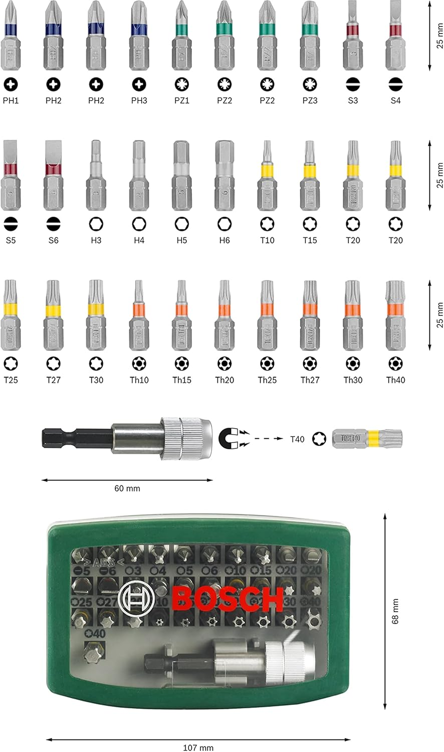 Bosch Accessories 32-Piece Screwdriver Bit Set with Colour Coding image number 4