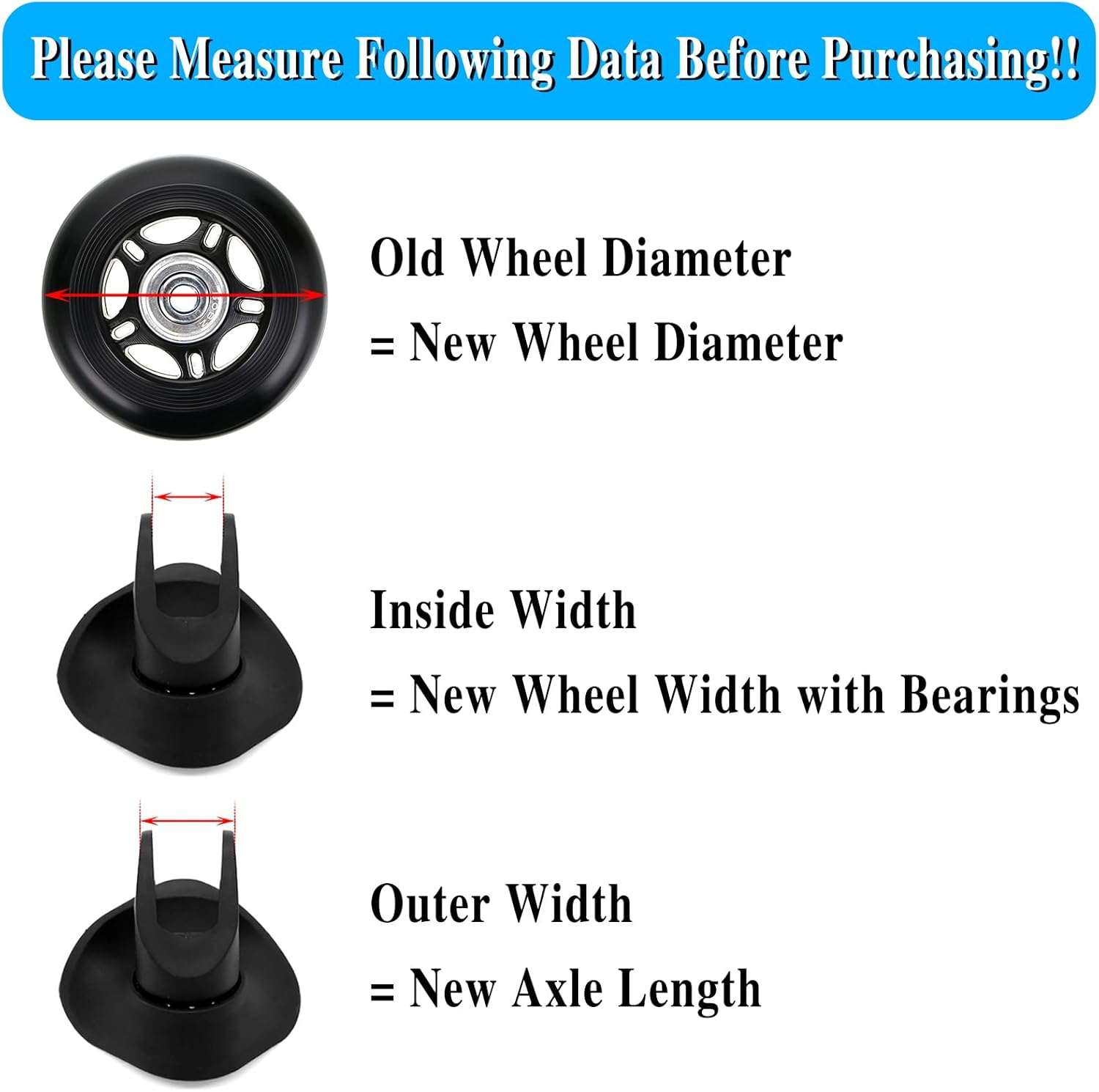 Ownmy Luggage Suitcase Replacement Wheels, Rubber Swivel Caster Wheels Bearings Repair Kits - 45Mm X 4 Sets image number 5