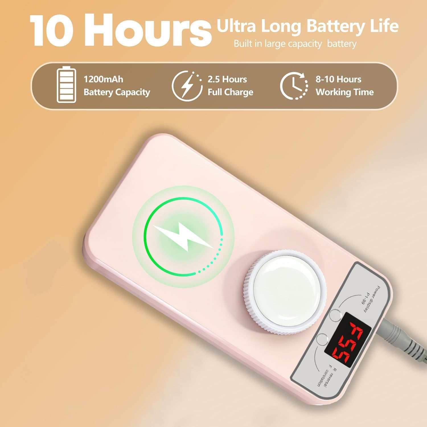 Yisis Professional Cordless Nail Drill, 55000RPM Electric Nail File with LCD Screen, Rechargeable Portable Efile Machine for Acrylic Gel Nails, Home Salon Manicure Pedicure Kit (Pink) - Pink image number 5