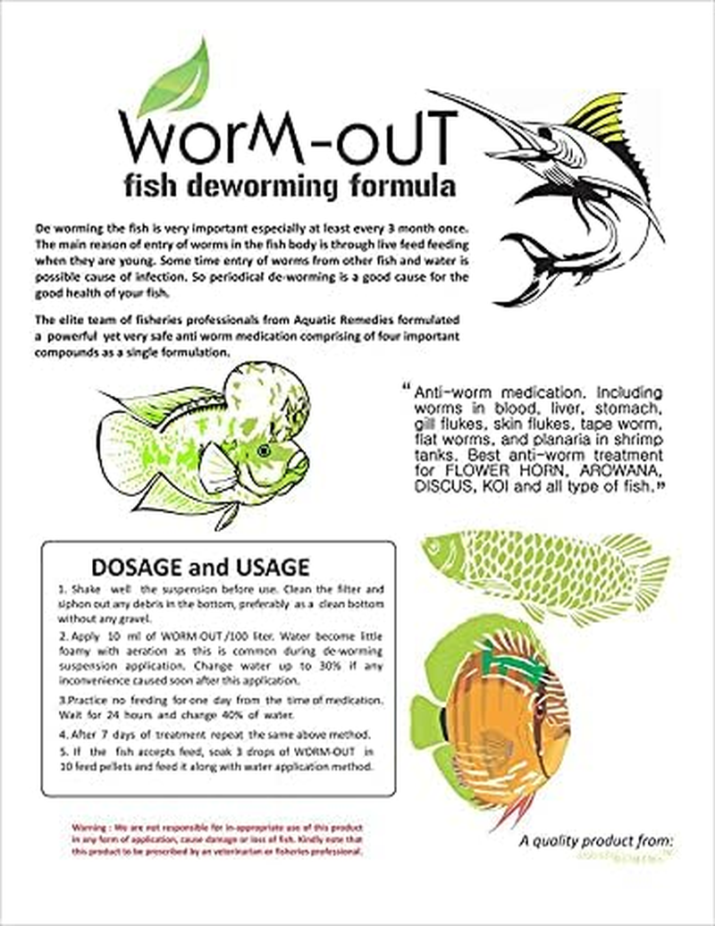 Aquatic Remedies Worm-Out Fish Deworming Formula, 60ML for Flower Horn, Discus, Arowana and All Other Fish image number 3