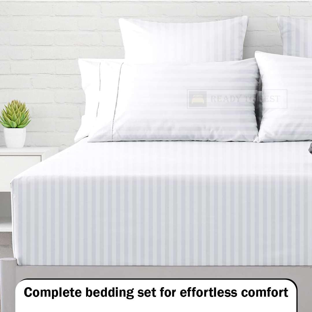 Ready to Rest 100% Egyptian Cotton Split Queen Sheets Sets for Adjustable Bed 5 Piece, Fits Mattress Upto 16" Deep, Hotel Luxury, Ultra Soft, Cooling Bed Sheets, White Stripe