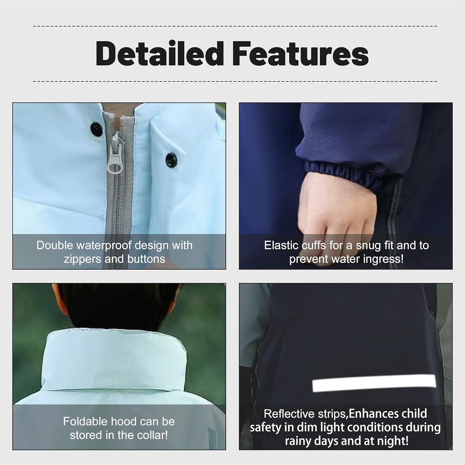 Volunboy Kids Waterproof Suit, Hooded Raincoat Jacket and Trousers Set Puddle Suit with Zip for Boys Girls 8-14 Years image number 7