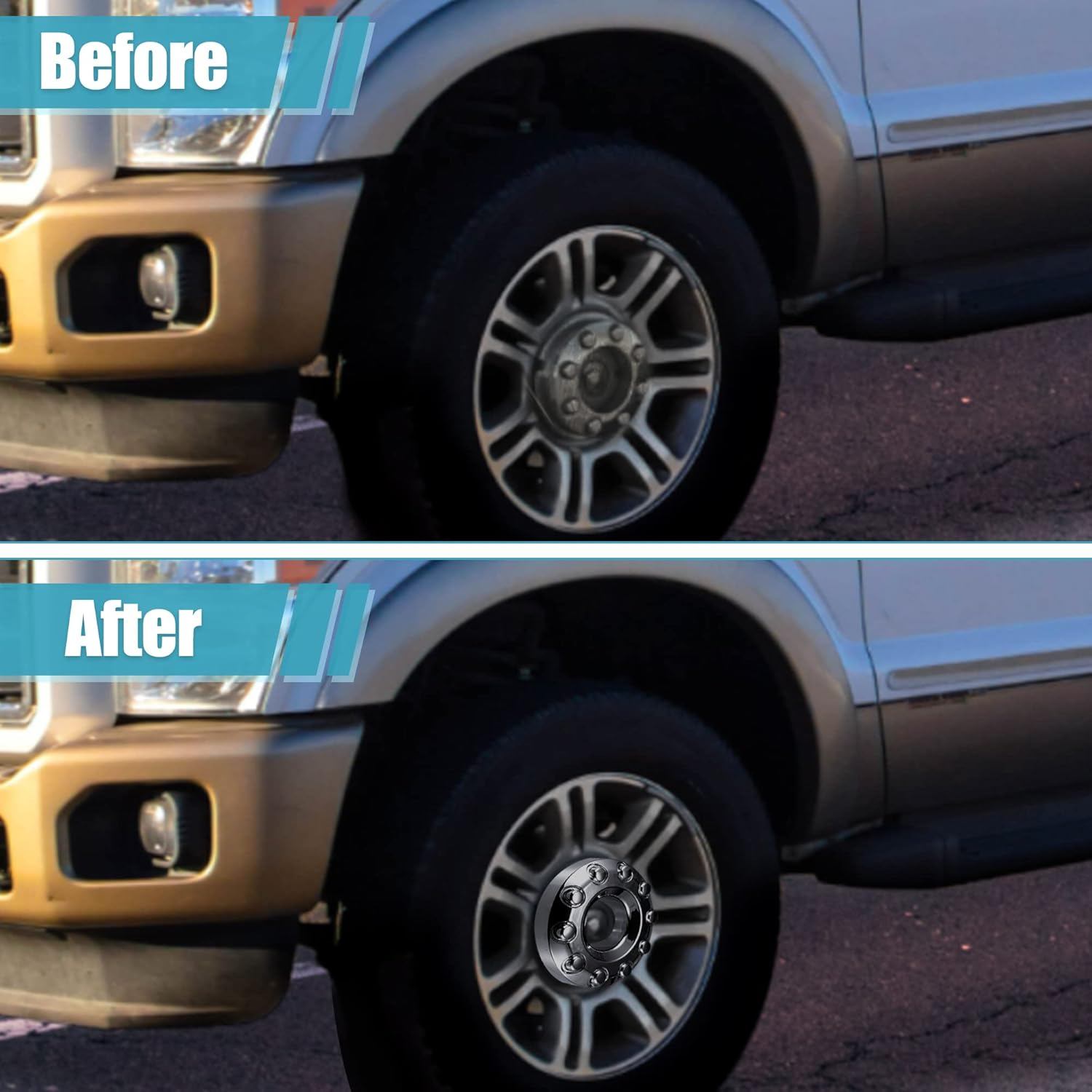 X AUTOHAUX Front 10 Lug Chrome Wheel Center Hub Cap Cover for Ford F450 F350 Super Duty 2011-2016 Wheel Hubcap Wheel Center Cap 5C3Z1130NA Front Wheels Only W/ 4X4 image number 3