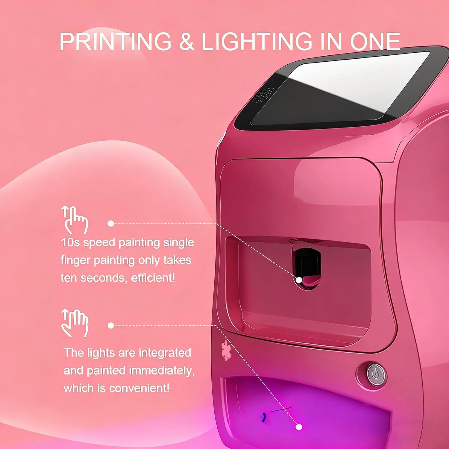 Smart 3D Nail Art Printer Machine,Digital Mobile Nail Art Printer,That Comes W/Over 800 Pictures of Nail,Wireless & Automatic Nail Art Machine,20S Done,Support Wifi/Diy/Usb Pink - White image number 4