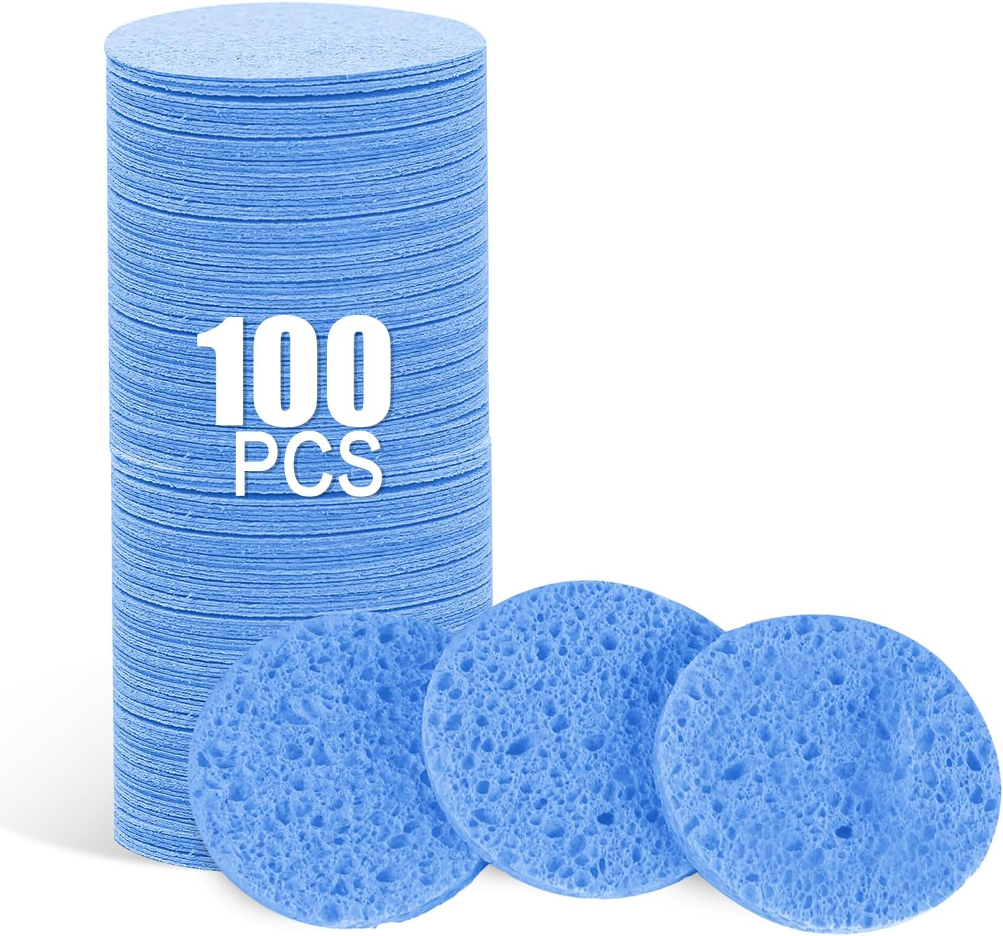 Spunspon 50-Count Facial Sponges, Compressed Natural Cellulose, Pink, round Shape, Face Cleansing, Exfoliating, Makeup Removal