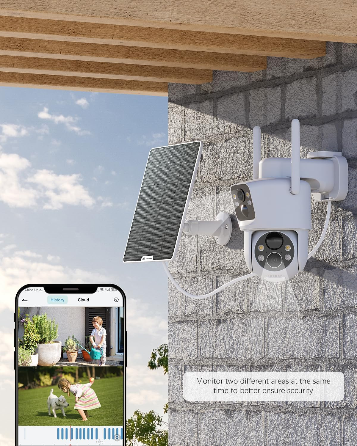 COCOCAM 2K Security Camera Outdoor Wireless with Dual Lens Dual PIR, 10000Mah Battery, 355&deg;P 90&deg;T, 6W Solar Panel, AI Analysis, IP66 image number 3