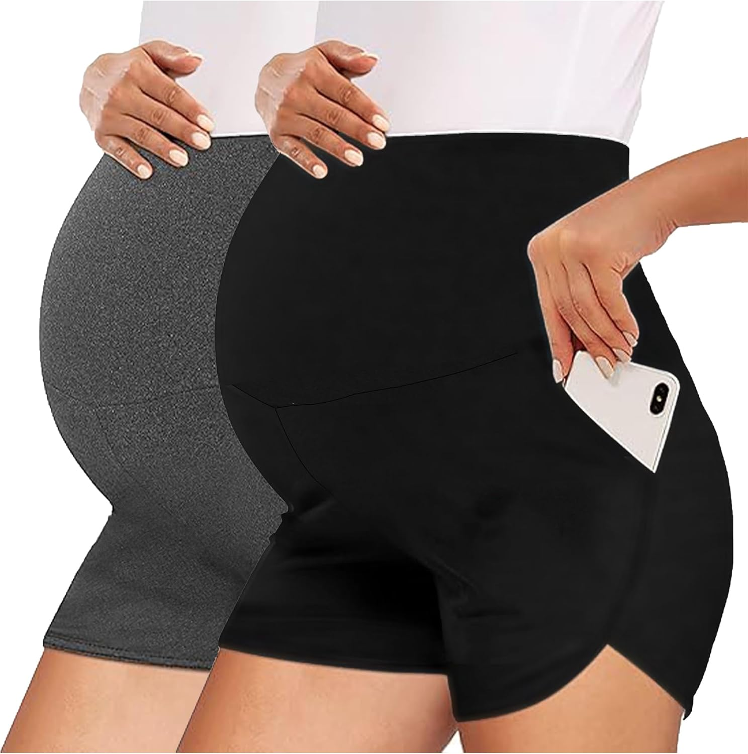 Peauty Maternity Shorts over the Belly with Pockets, Pregnancy Lounge Shorts, Before, during after Pregnancy