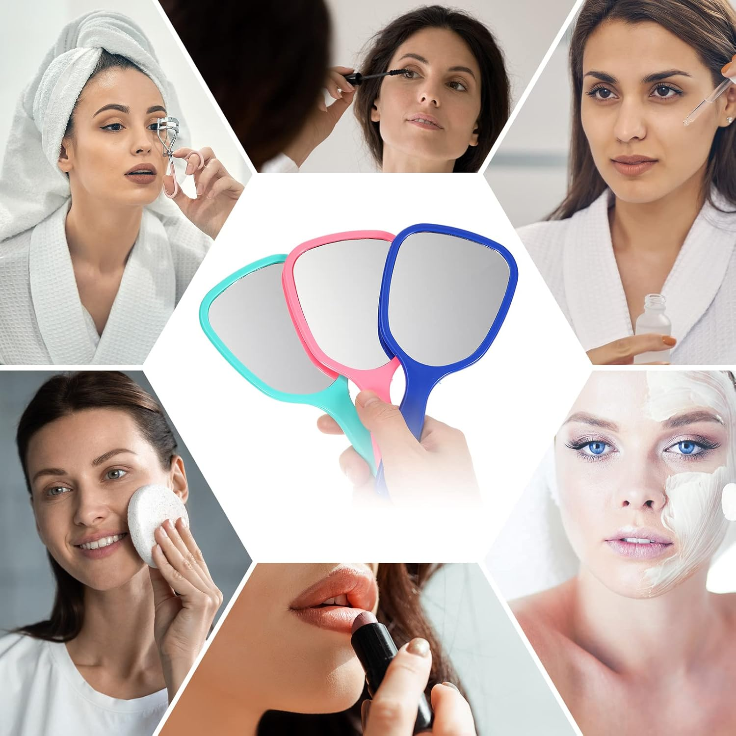 Geelin 24 Pcs Handheld Mirrors Small Hand Mirror with Handle Plastic Travel Makeup Compact Mirror Portable Vanity Mirror for Camping Home Women Men Purse, 6 Colors, 7 X 3.15 Inches/ 18 X 8 Cm image number 6