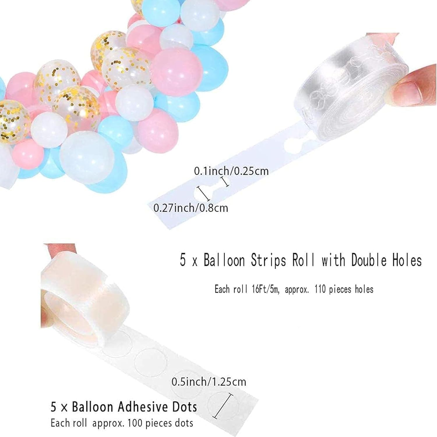 10 Rolls Balloon Arch Garland Decorating Strip Kit, 5 Rolls with Glue and 5 with Holes,Diy Decorations,Suitable for Party Wedding Birthday Baby Shower and Any Special Occasion image number 6