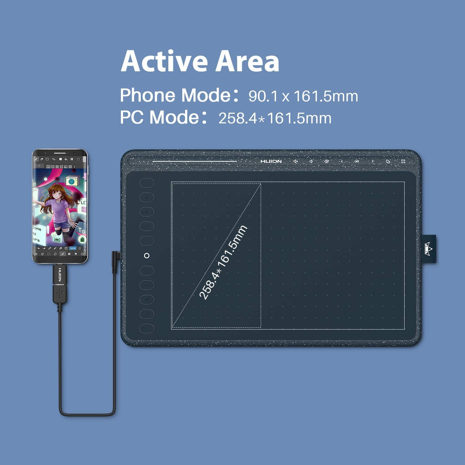 HUION HS611 Graphics Drawing Tablet 10X6 Inch with 8192 Levels Battery-Free Pen, 8 Multimedia Keys and 10 Press Keys, Support Android, Ideal Use for Distance Education and Wed Conference (Blue)