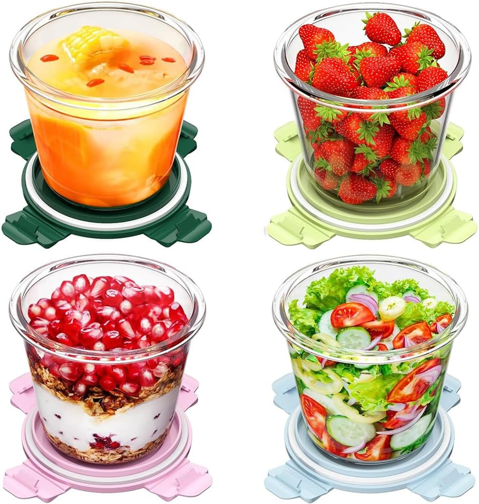 4 Pack Glass Meal Prep Containers with Airtight Lids, Leak-Proof Soup Stew Food Storage & Meal Prep Container, Reusable Glass Soup Containers Overnight Oats Containers for Leftover, Soup, Fruit image number 1