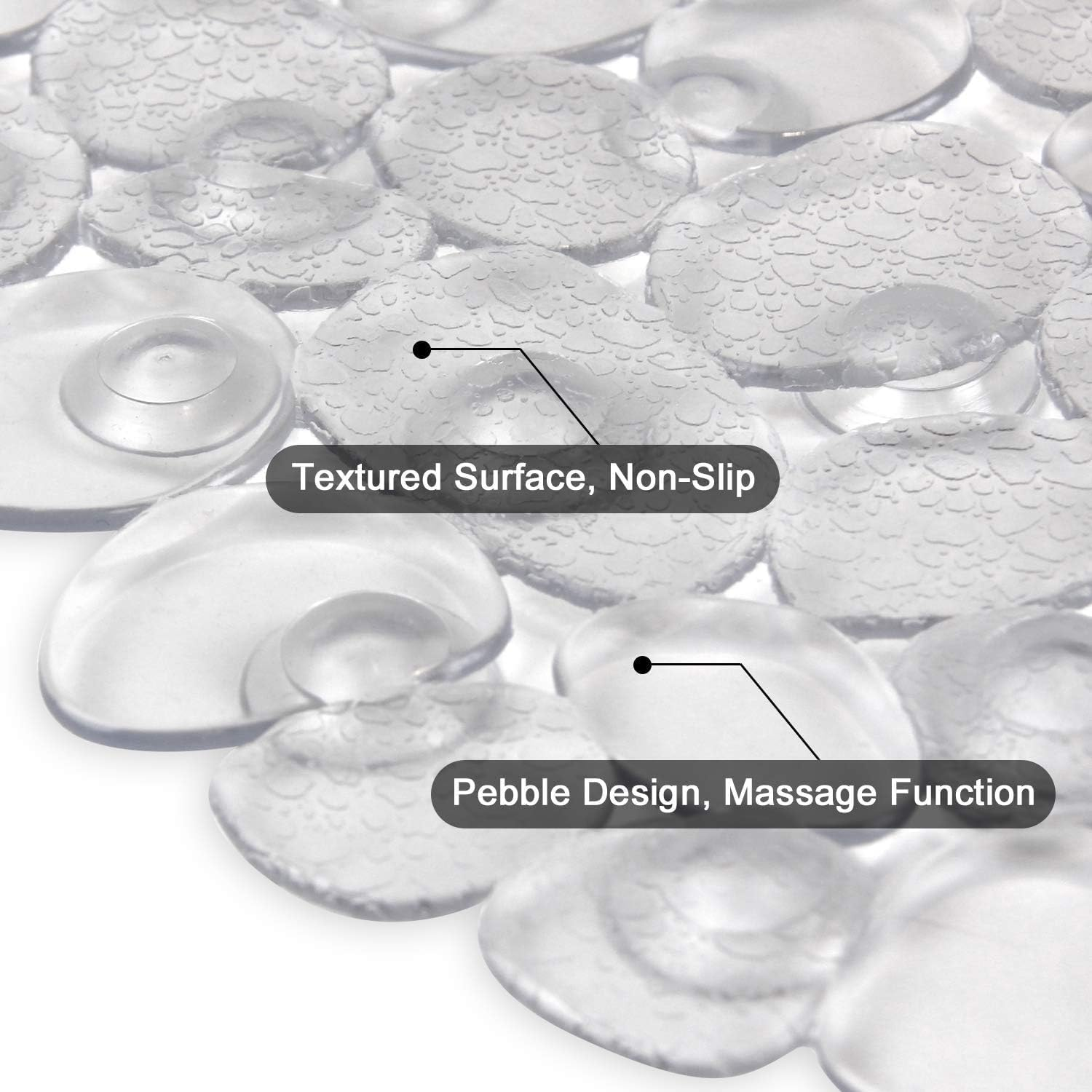 Miners2000 Pebbles Bath Mat Clear Non-Slip Bathtub Mat with Suction Cups, Drain Holes for Bathroom Showers, Tub, Machine Washable, BPA, Latex Free Safe Shower Mats. (Pebbles-Clear, Oval(27" X 14")) image number 4