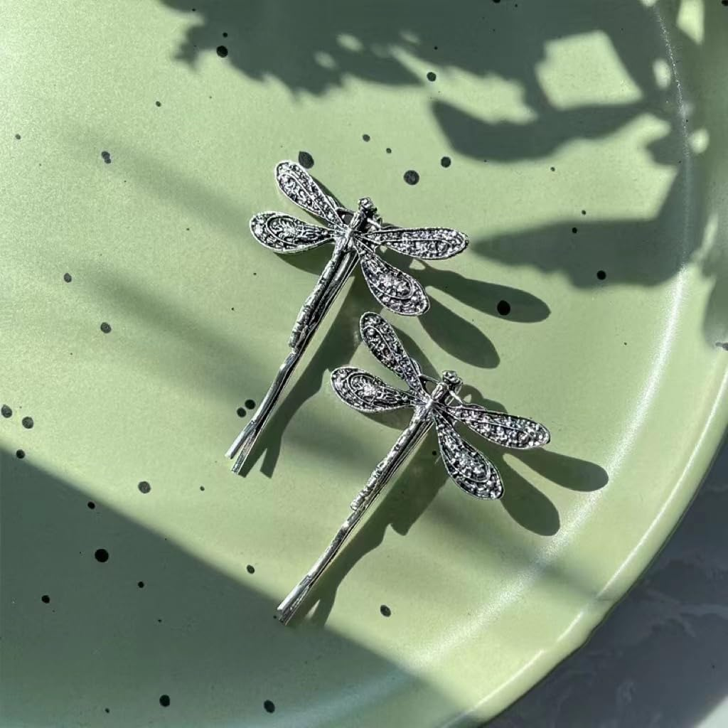 2Pcs Vintage Dragonfly Hair Clips, Silver Dragonfly Bobby Clips Antique Hair Accessories Retro Styling Hair Clip for Women Thick Long Hair Style image number 3