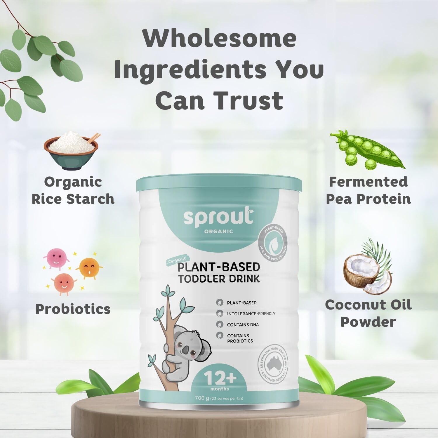 Sprout Organic Plant-Based Powdered Drink, Vegan-Friendly, Dairy-Free, Soy-Free, No Added Sugar, Suitable for 12+ Months, 700G (Tin) image number 1