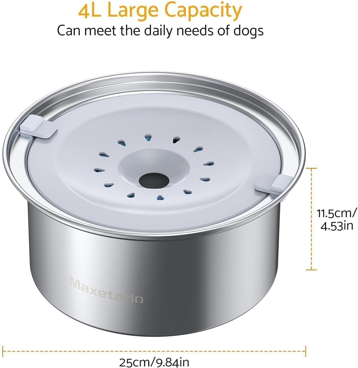 Maxetodo 4L Non Spill Dog Water Bowl, Large Capacity, Stainless Steel, anti Drip, Splash Proof, Floating Water Bowl for Dogs, Home, Car, Outdoor image number 2