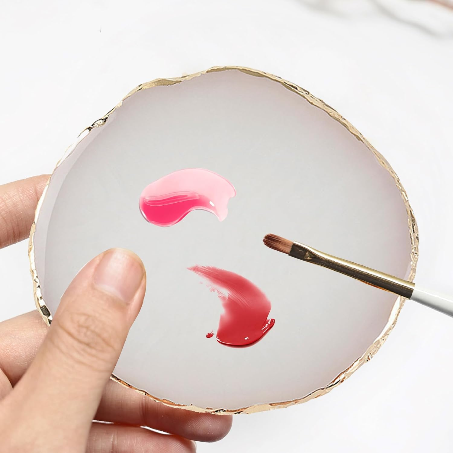 Manicure Painted, Resin Palette, Nail Art Palette with Gold Edge, White Imitation Skristal, Irregular Shape, Manicure, Painted, Colour Mixing Palette, Reusable, Washable, Cosmetic Mixing Tools image number 3