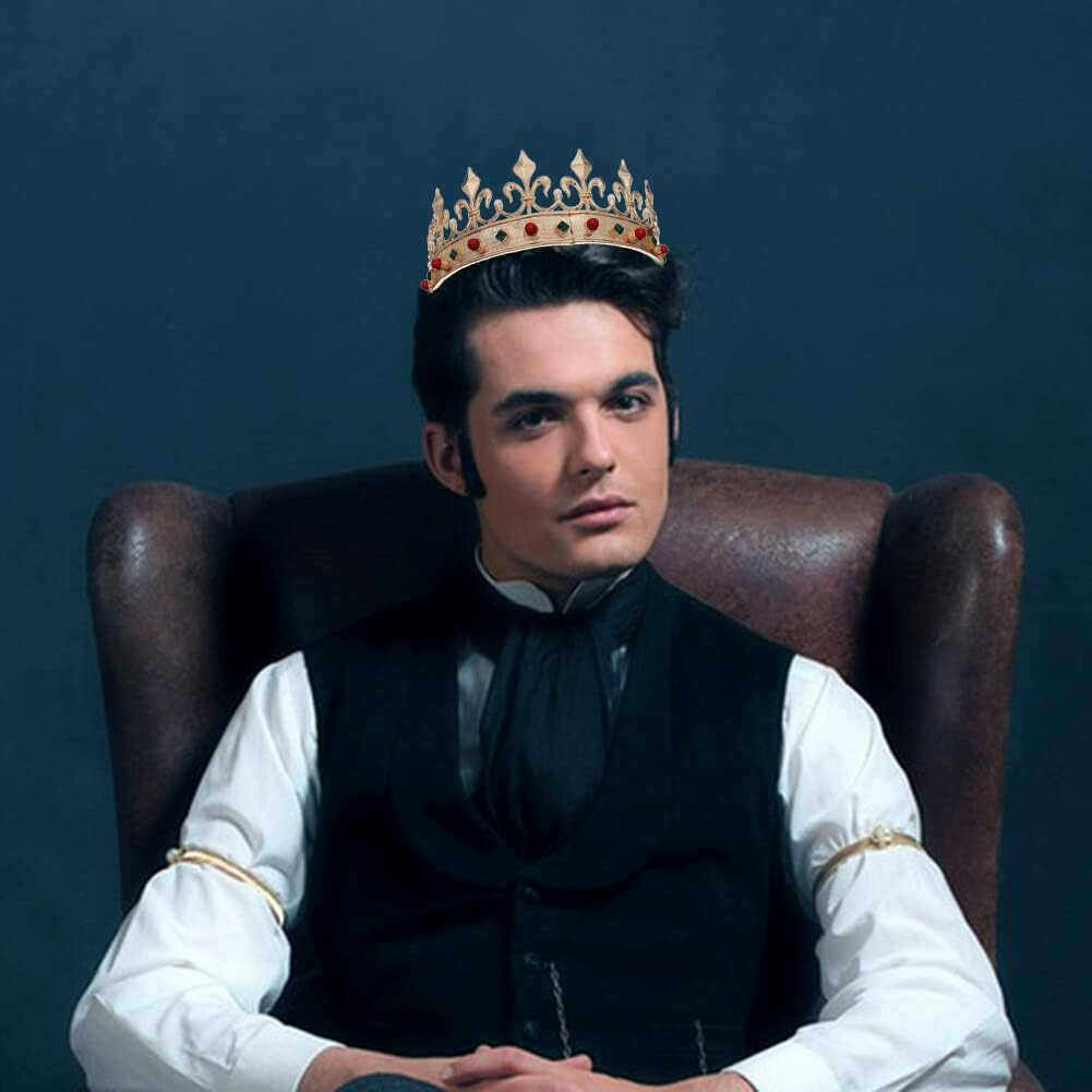 Eforcase King Crown for Men Royal Crown Costume Accessory Tiara Baroque Vintage Tiaras Birthday Party round Crowns image number 3