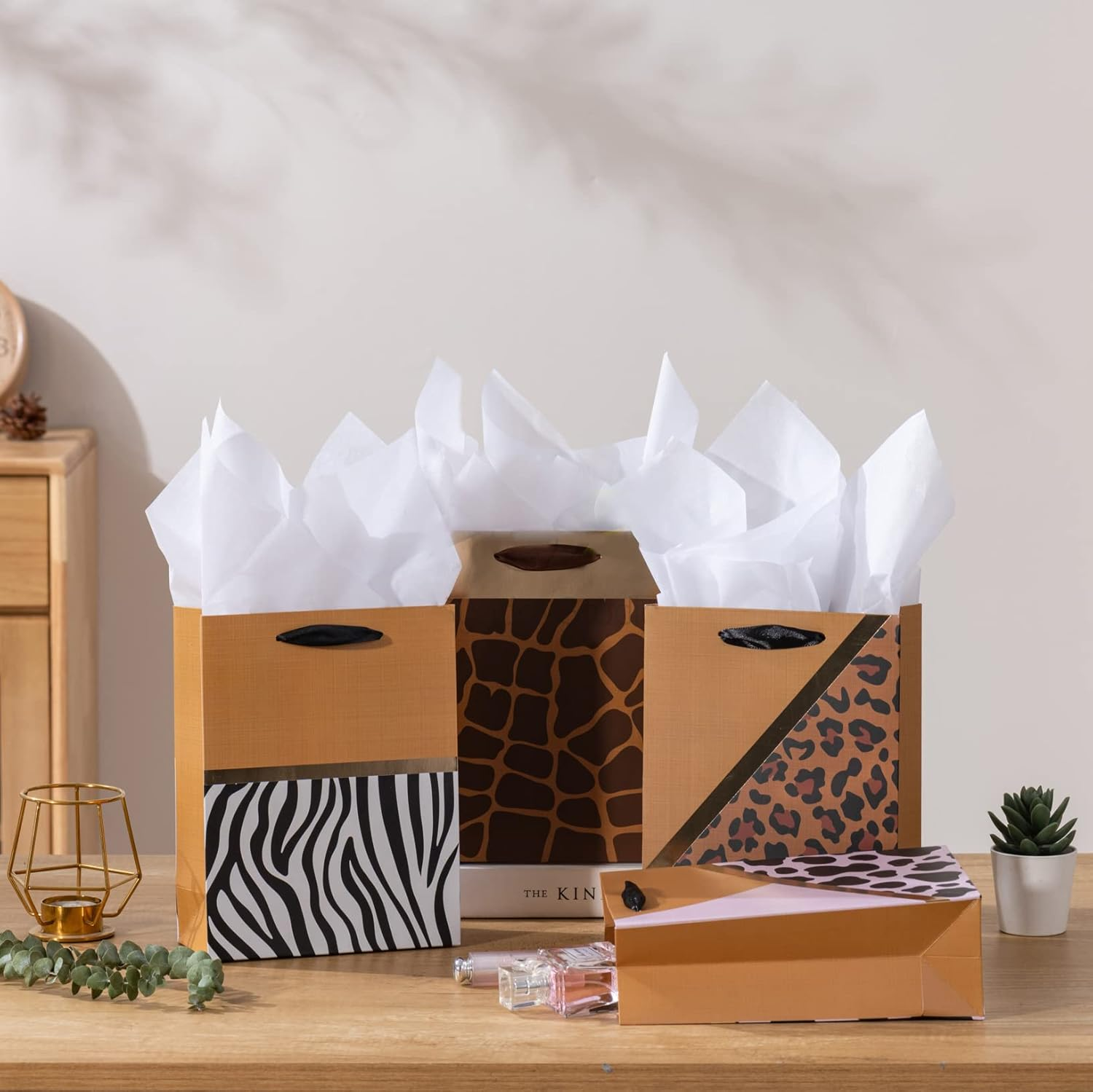 4 Pack Gold Gift Bags with Tissue Paper, 7X3X9 Inch, Perfect for Birthdays, Showers, Fathers' Day, Christmas, Weddings and Parties image number 6