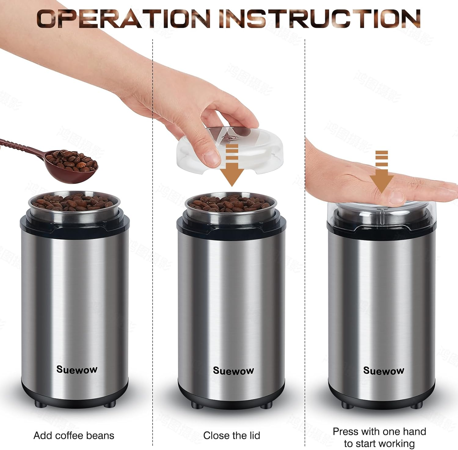 Electric Coffee Grinder - Powerful 200W Motor, Detachable Bean and Spice Grinder for Coffee Beans, Spices, Peanuts, Grains - Large Capacity Multipurpose Grinder (Silver) image number 5