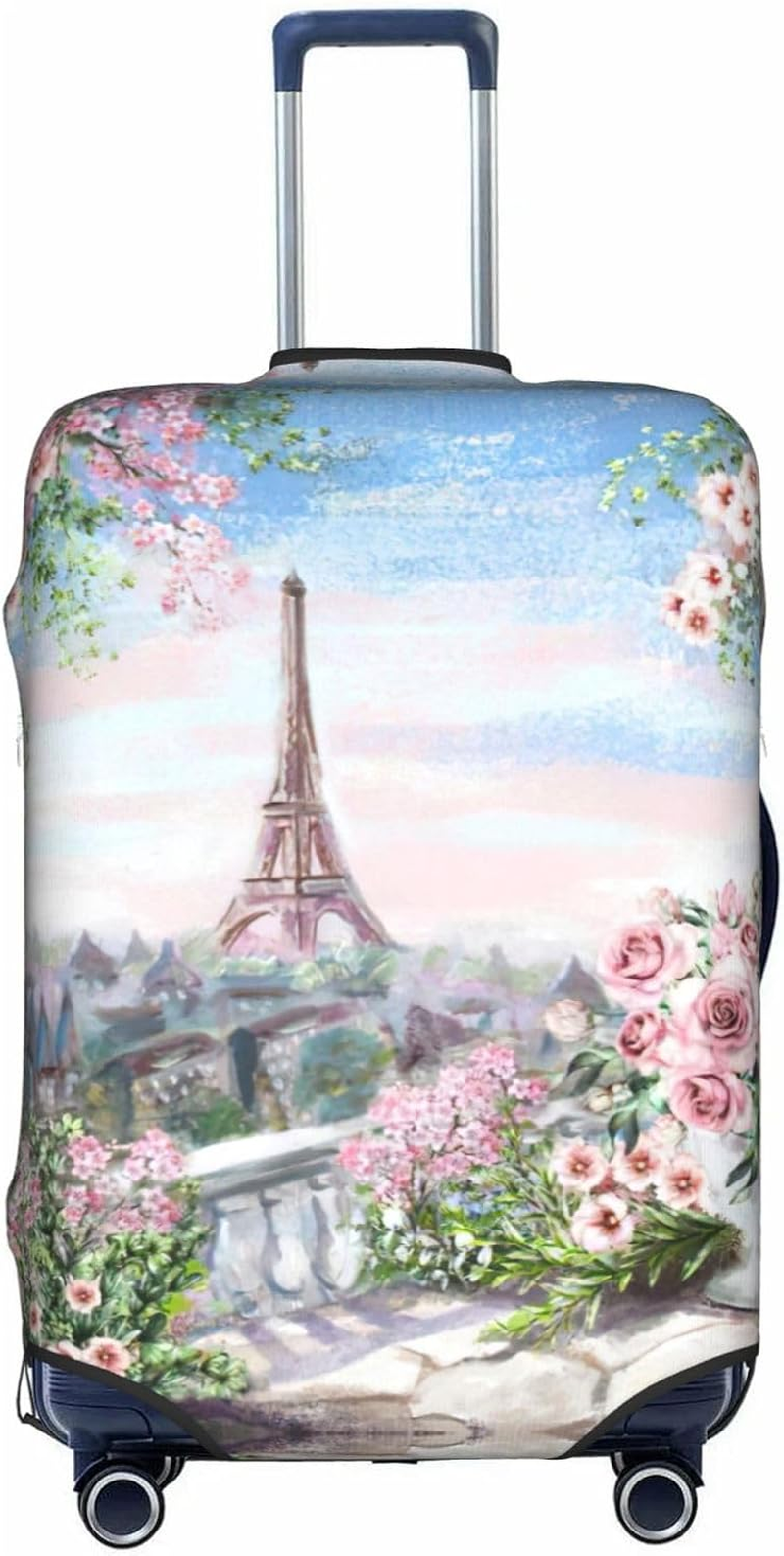 Odddot Paris Eiffel Tower with Flowers Print Travel Luggage Cover,Suitcase Protector Cover, Washable Baggage Covers,For 18-32 Inch Luggage, Paris Eiffel Tower with Flowers, Small
