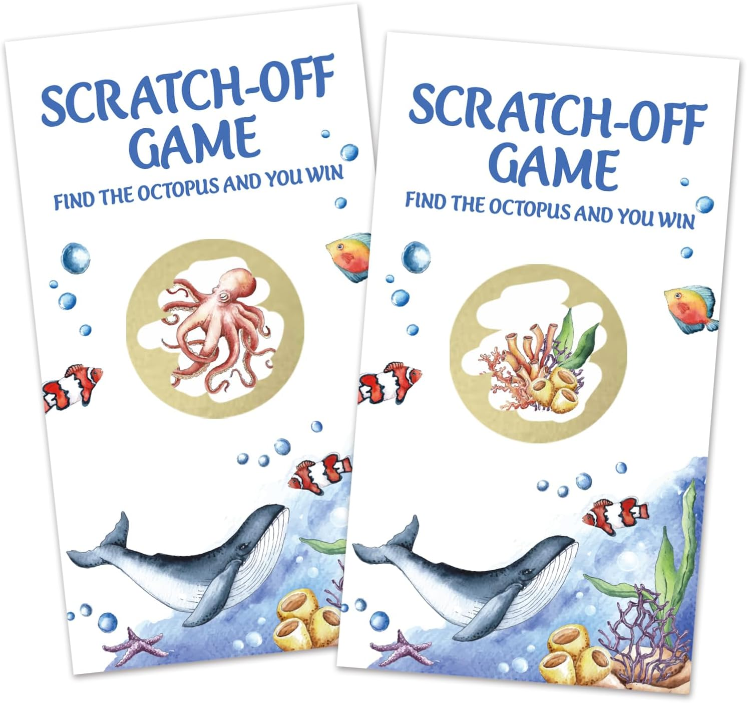 187REWIDPARTY 32 Pcs under the Sea Scratch off Cards, Watercolor Sea Animals Scratch off Tickets, Lottery Raffle Tickets for Baby Shower, Funny Ocean Animals Birthday Party Cards Supplies Decorations image number 1