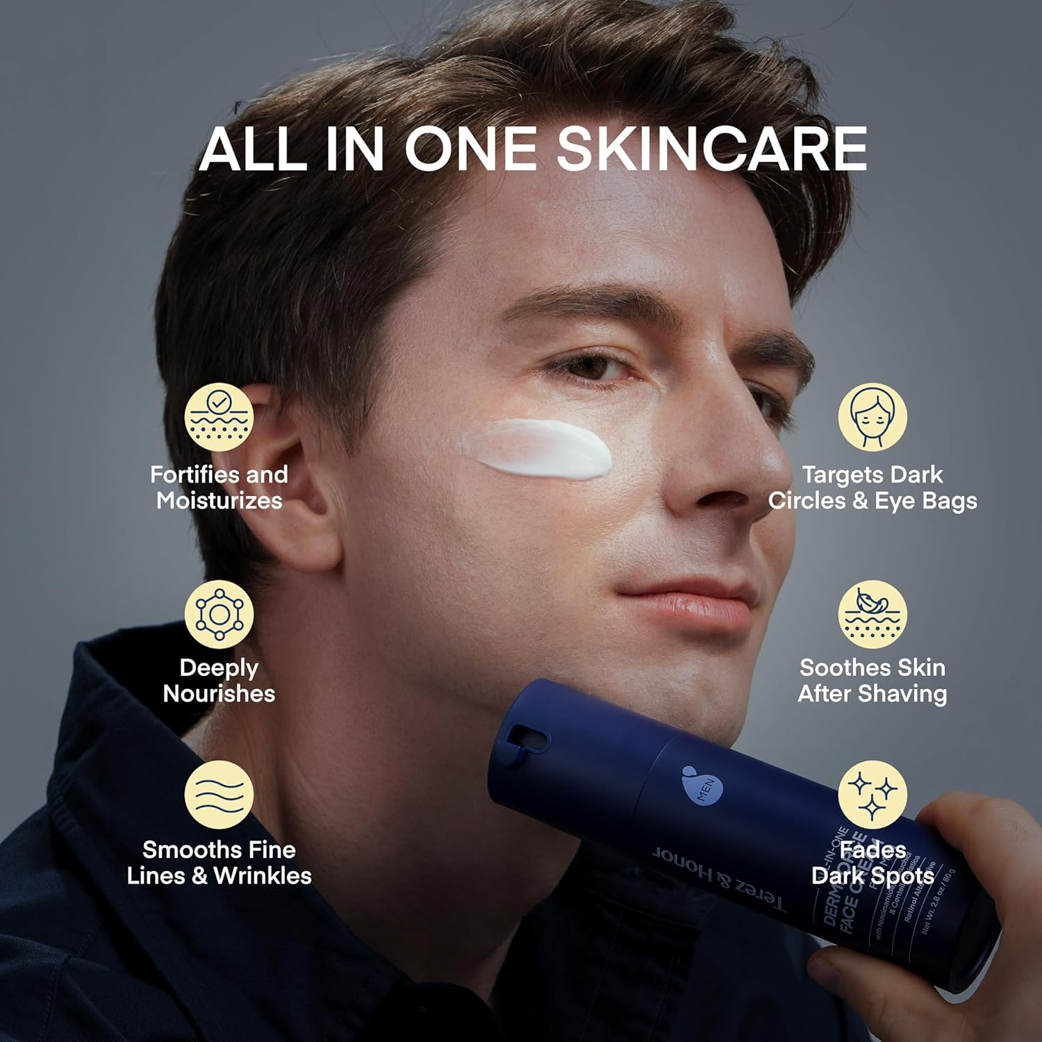 Terez & Honor 6-In-1 Face Cream for Men: Korean Dermforce Anti-Aging Moisturizer with Niacinamide, Bakuchiol & 5-CICA &ndash; Hydrates, Smooths & Helps Reduce Wrinkles, Dark Circles & Eye Bags &ndash; 2.8 Oz image number 5