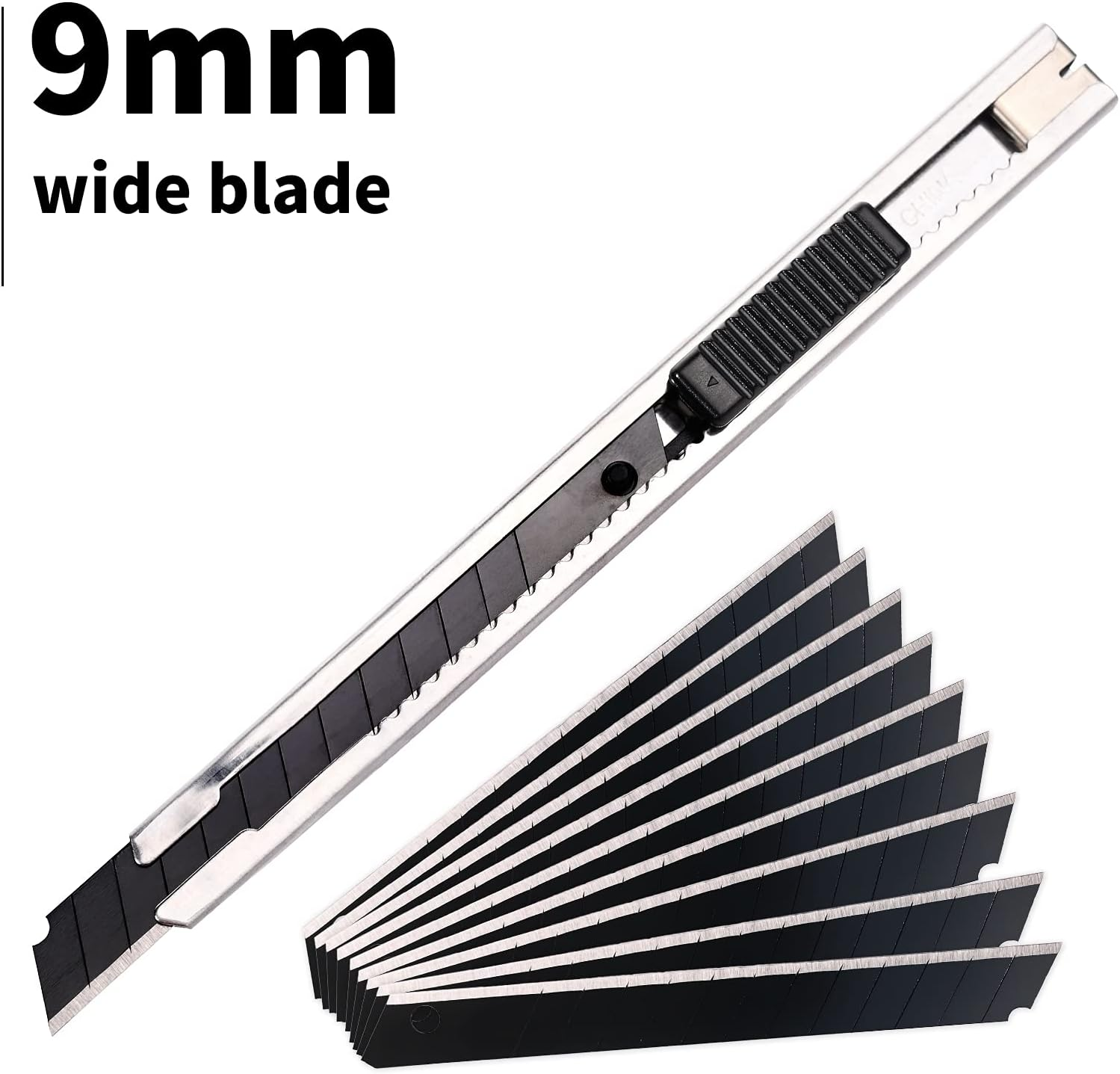 Gomake 9Mm Utility Knife Replacement Blades, 60 Degree Snap off Carbon Steel Blades for Retractable Cutting Knives, Hobby, Craft Knife, Box Cutter 100Pcs-Black image number 4