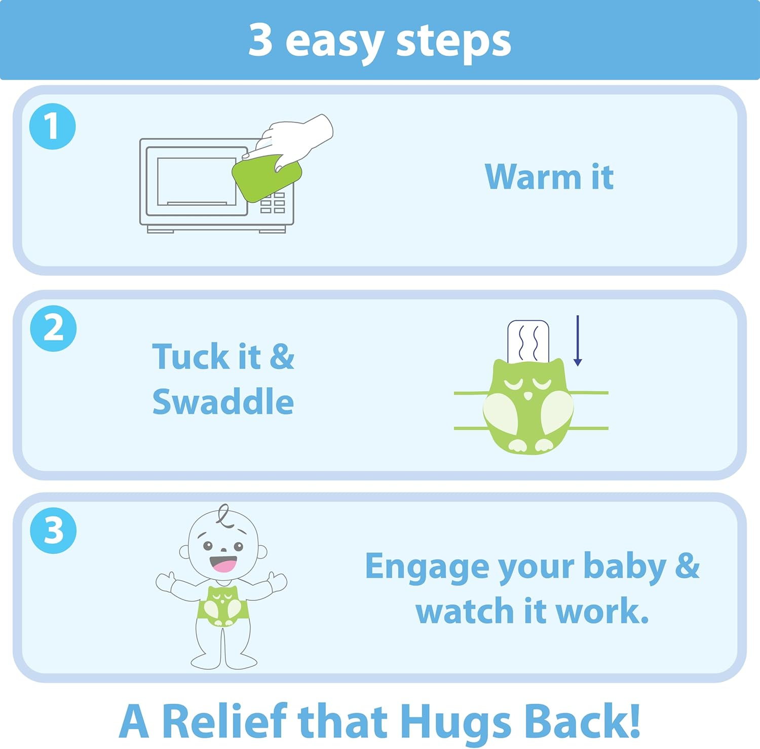 Baby Colic, Gas and Upset Stomach Relief &ndash; Belly Hugger &ndash; a Soothing Warmth Combined with Gentle Compression (Blue) image number 3