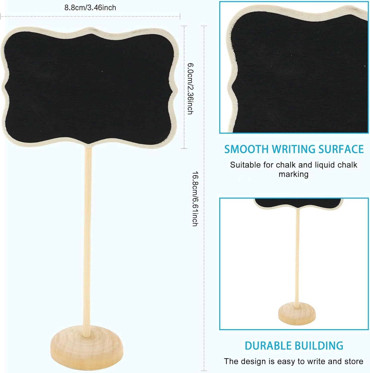 15Pack Wood Mini Chalkboard Signs with Support Easels, Place Cards, Small Wave Rectangle Chalkboards Blackboard for Message Board Signs, Weddings, Birthday Parties, and Special Event Decorations image number 5