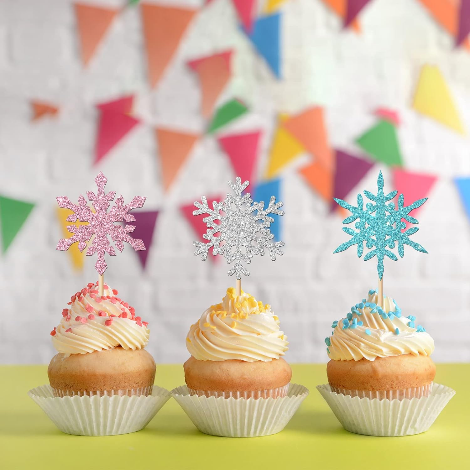 24Pcs Glitter Snowflake Cupcake Toppers, Winter Snowflake Cupcake Picks, Snowflake Theme Baby Shower Kids Boys Girls Birthday Christmas Party Cake Decorations image number 2