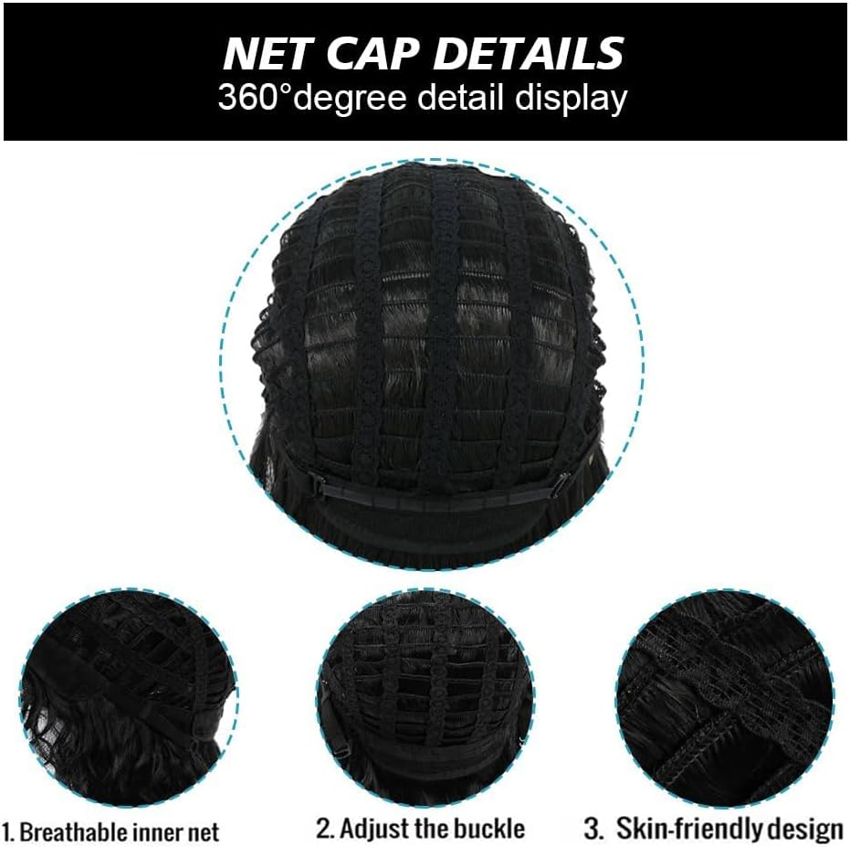 70S 80S Rocker Metal Mullet Wig, Mens Long Curly Black Wig with Glasses Funny Cosplay Mens Hair Wig Halloween Costumes for Party (Black) image number 1