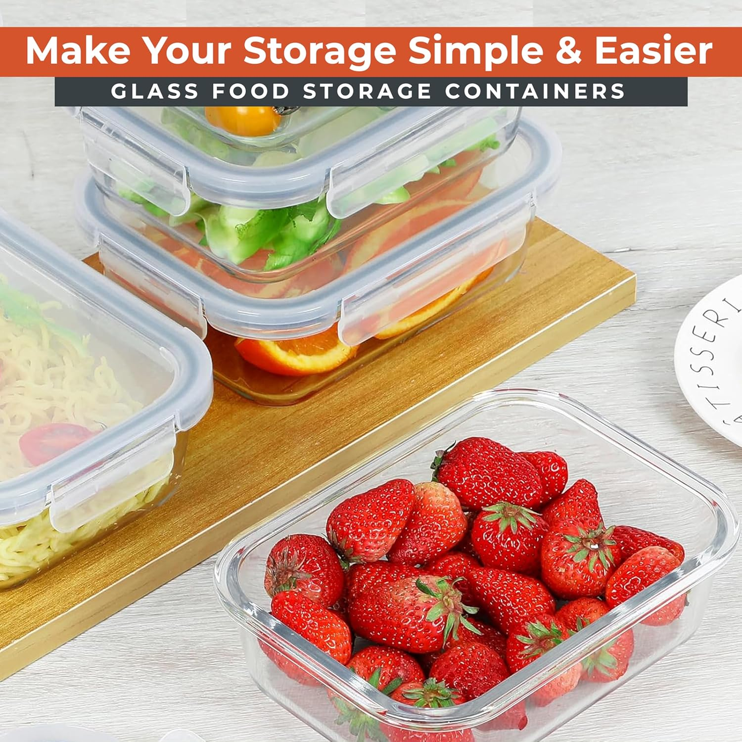 RFAQK Glass Food Storage Containers with Lids 24 Pcs (35Oz-11Oz) Airtight Glass Meal Prep Container for Kitchen Storage & Organisation- Leakproof Lunch Box Safe for Oven,Freezer, Dishwasher image number 6