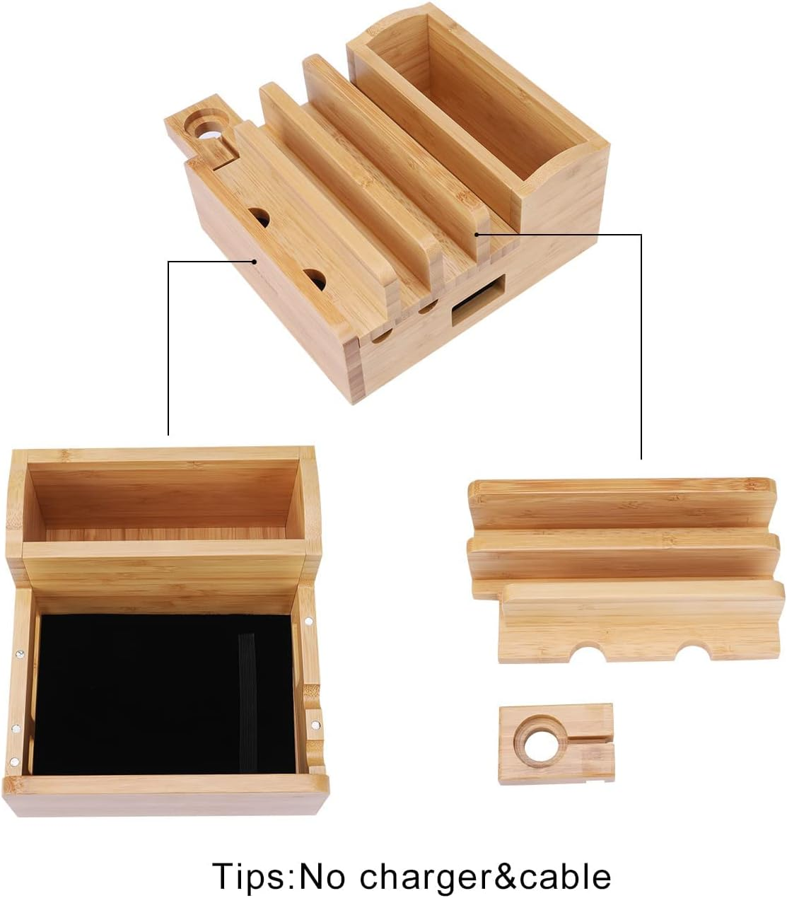 Bamboo 5-Slot Charging Station Docking Holder, USB Charging Station for Multiple Devices, Smartwatches, Tablets, Yellow image number 2