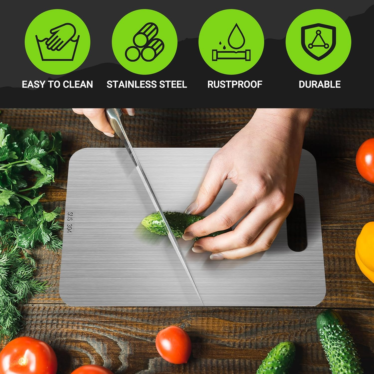 Hcskoss 3Pcs Titanium Cutting Board Set Cutting Mats Stainless Steel Cutting Board Hanging Chopping Board Set for Kitchen Home Cooking Outdoor image number 1